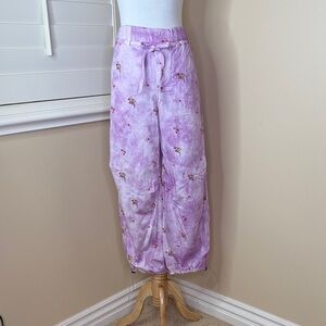 Anthropologie Purple Lavender Tie-Dye Pants with Floral Print